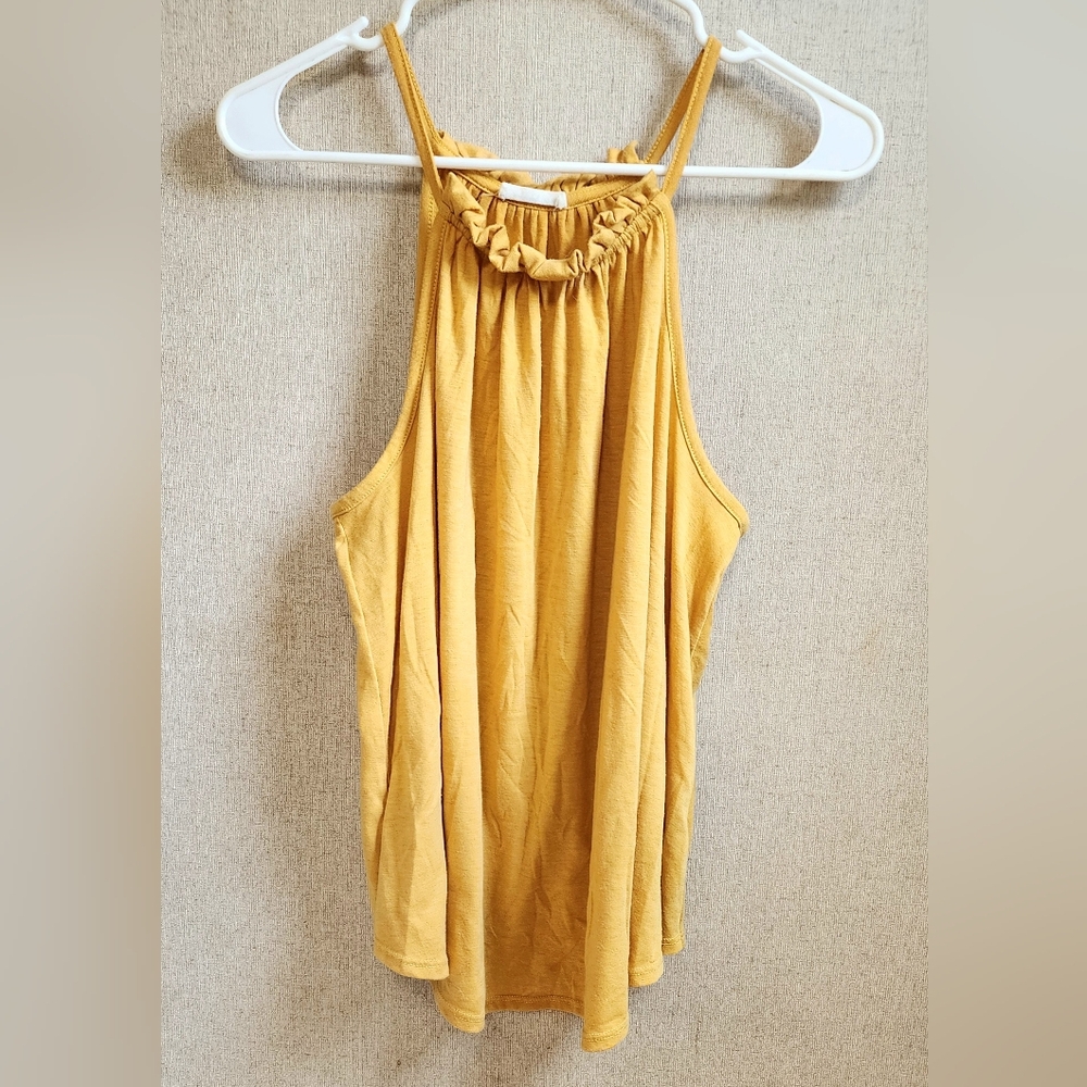 Loveapella yellow gathered halter neck tank, size XL